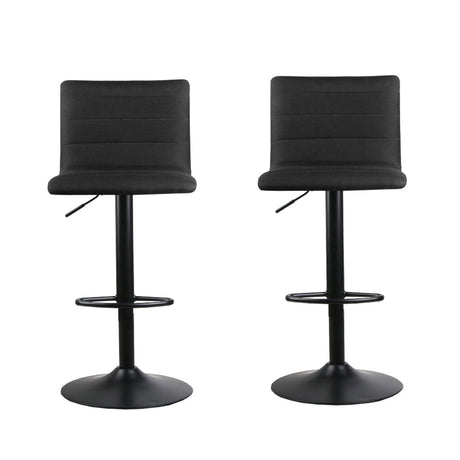 Close up of the ryanston linen gas lift bar stool black seat and frame