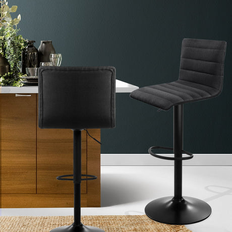 Artiss black linen bar stool footrest ring and chrome base detail — Allure Home Collections