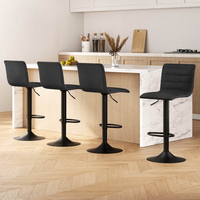 Artiss black faux linen gas lift bar stools set of 4 — Allure Home Collections