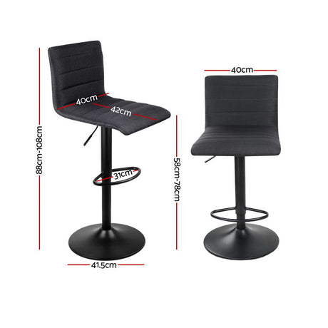 Side profile of Artiss black linen bar stool showing chrome base — Allure Home Collections