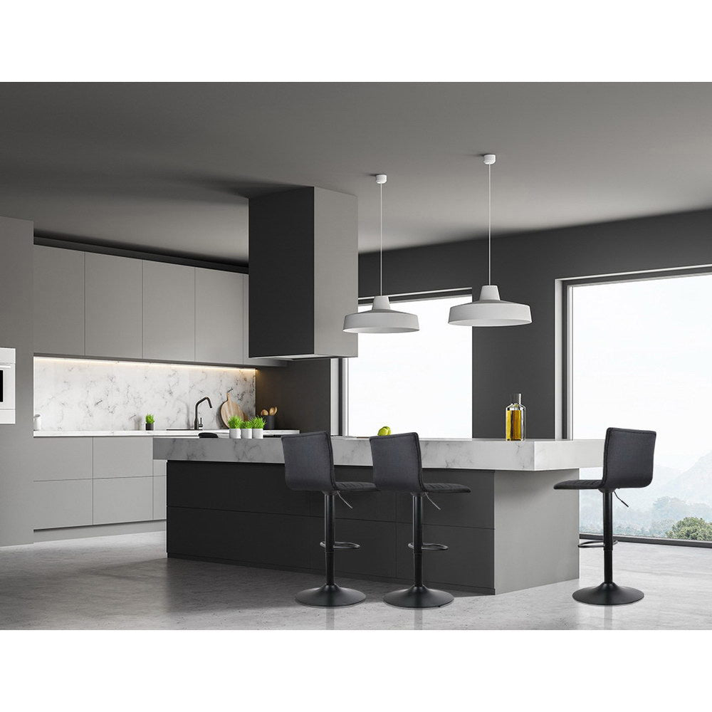 Four Artiss black linen bar stools in contemporary dining setting — Allure Home Collections