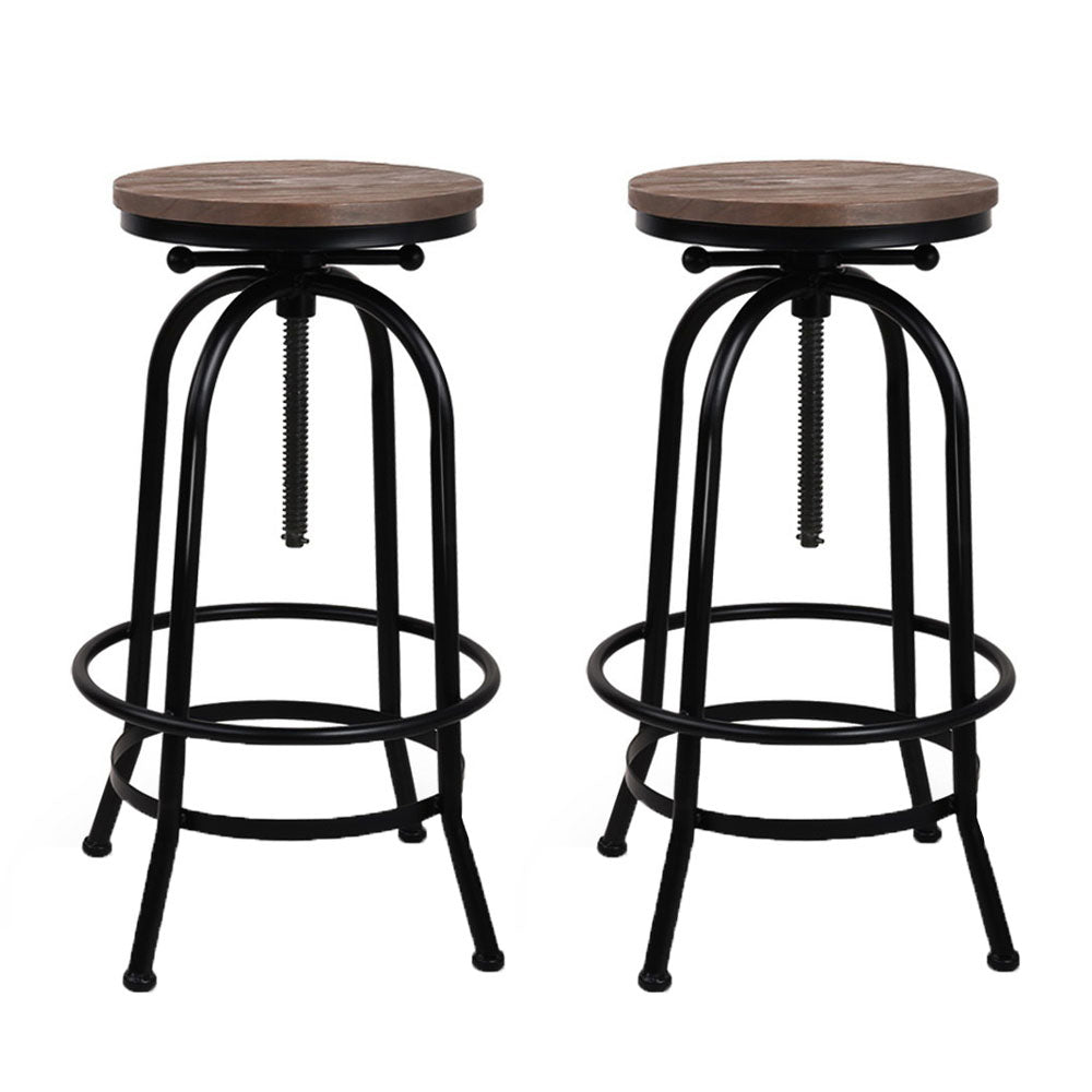 Pair of Artiss adjustable wood and steel bar stools in contemporary kitchen — Allure Home Collections
