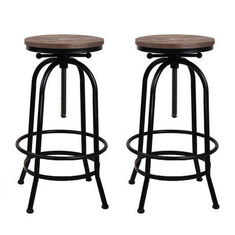 Pair of Artiss adjustable wood and steel bar stools in contemporary kitchen — Allure Home Collections