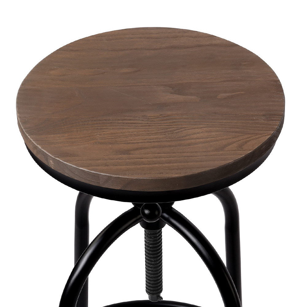 Side profile of Artiss adjustable wood bar stool showing steel frame — Allure Home Collections