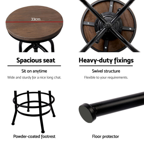 Side profile of Artiss Angus vintage bar stool showing industrial frame — Allure Home Collections
