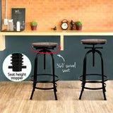 Artiss Angus vintage bar stool seat close-up showing elm wood — Allure Home Collections