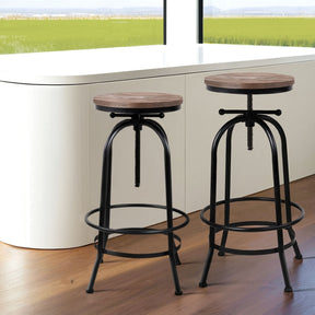 Sandringham elm wood adjustable bar stools set of four on industrial frames