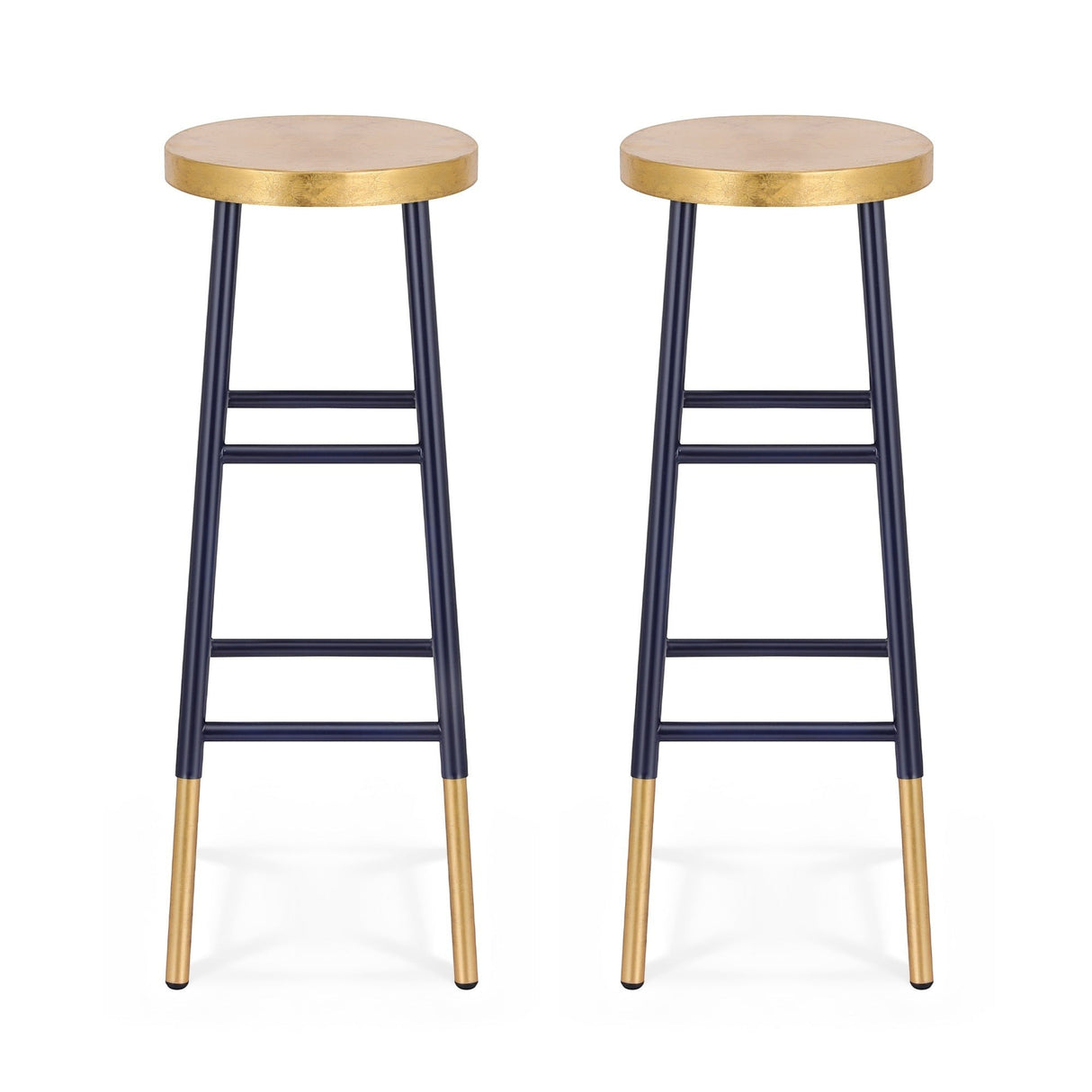 Close up of the archies creek metal bar stool navy seat and frame
