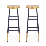 Close up of the archies creek metal bar stool navy seat and frame