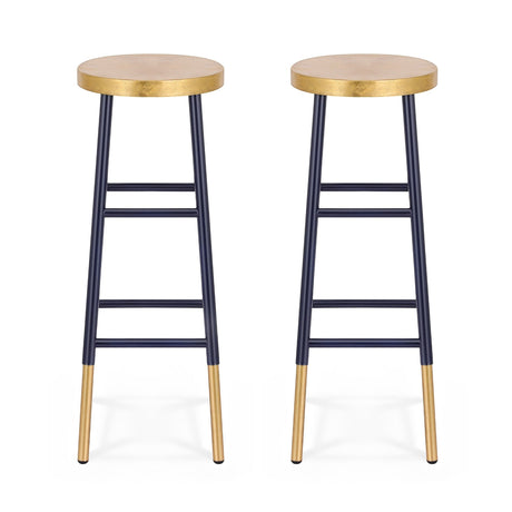 Close up of the archies creek metal bar stool navy seat and frame