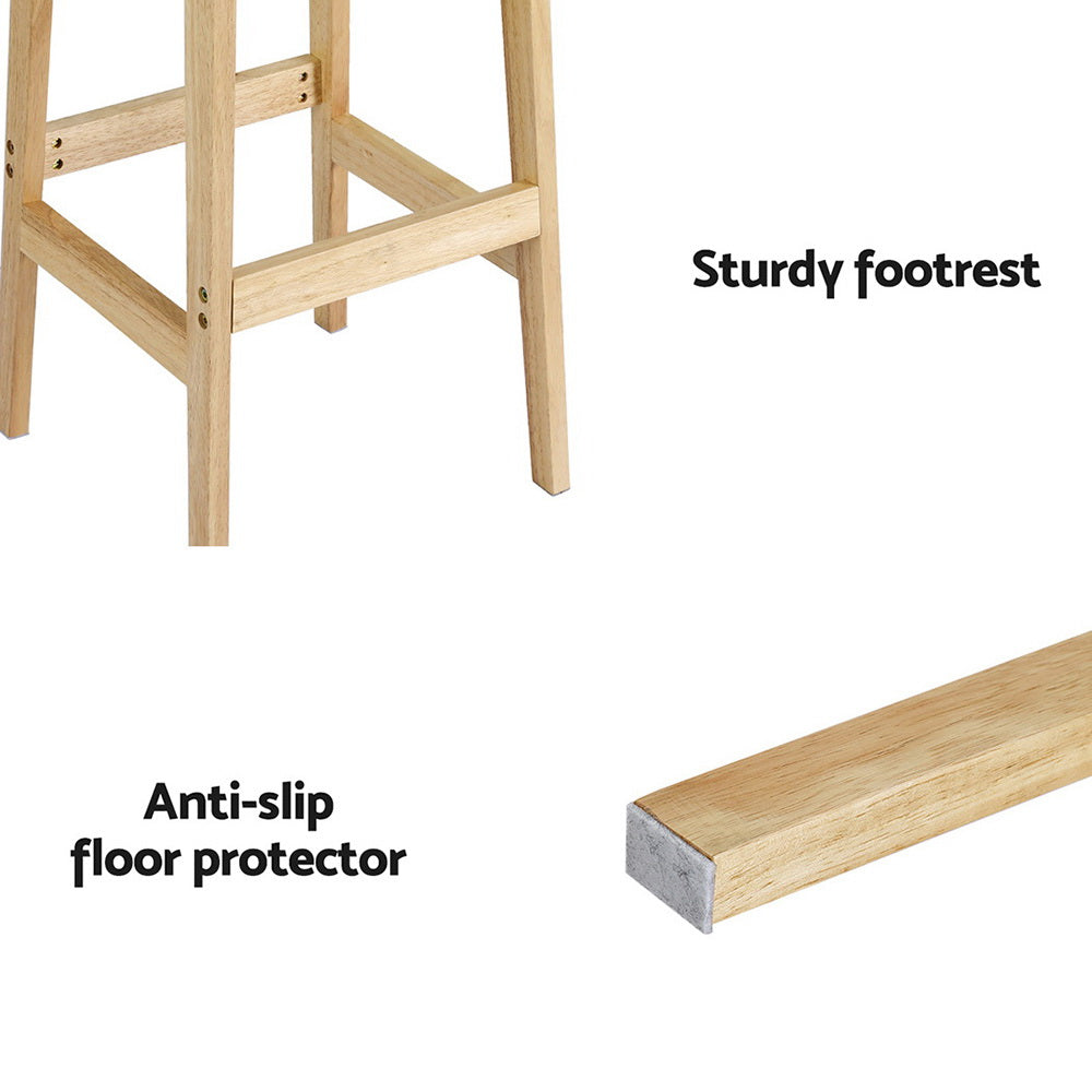 Side profile of Artiss rubber wood bar stool showing natural frame — Allure Home Collections