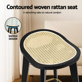 Side profile of Artiss rattan bar stool showing saddle seat profile — Allure Home Collections