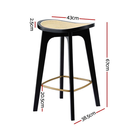 Artiss rattan bar stool two-tone bamboo seat and black frame detail — Allure Home Collections