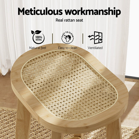 Side profile of Artiss bamboo rattan bar stool showing natural frame — Allure Home Collections