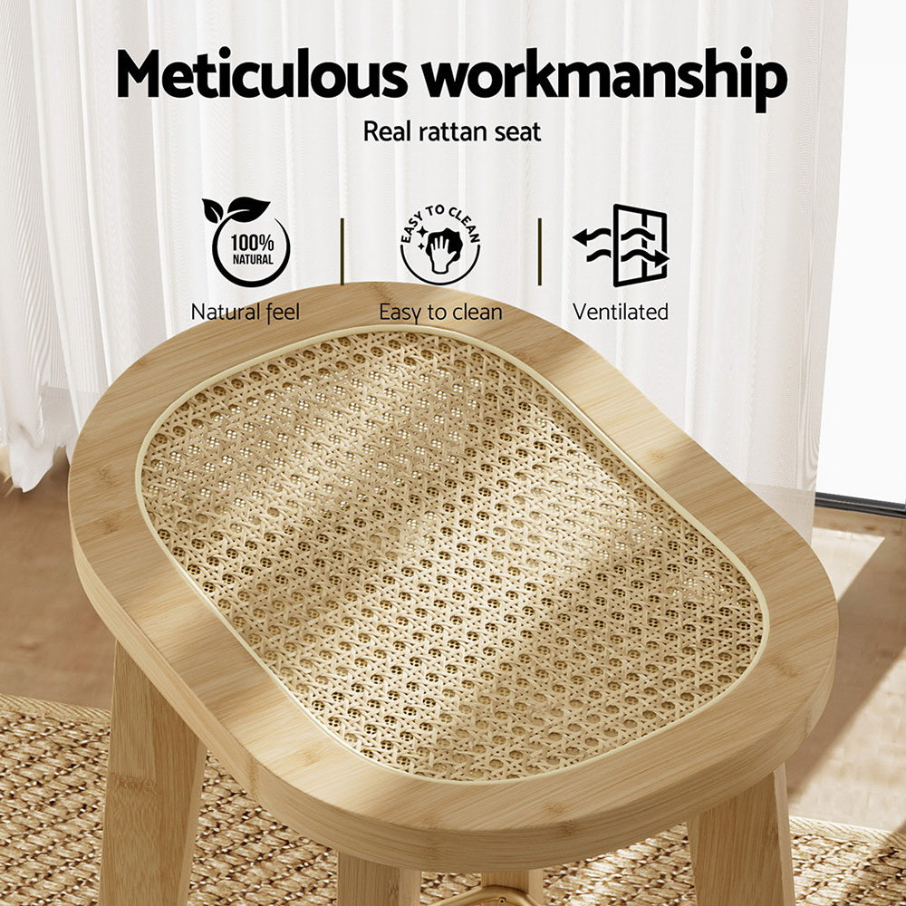 Side profile of Artiss bamboo rattan bar stool showing natural frame — Allure Home Collections