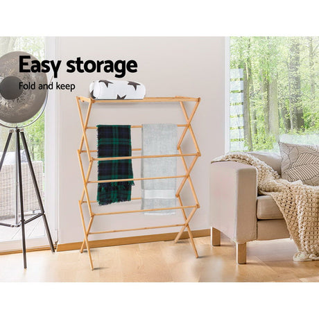 Eco-Friendly Bamboo Folding Clothes Airer