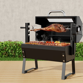 Bremer Bay charcoal electric smoker roaster with rotisserie and stainless grill plate