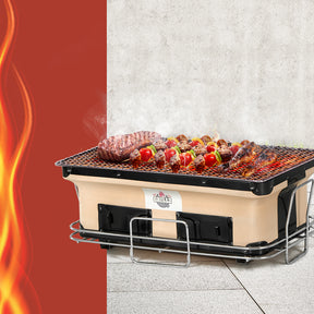 Quaranup ceramic hibachi tabletop charcoal BBQ grill for outdoor and picnic cooking