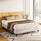 Artiss MASON double metal bed frame in grey knitted jacquard — full front view — Allure Home Collections