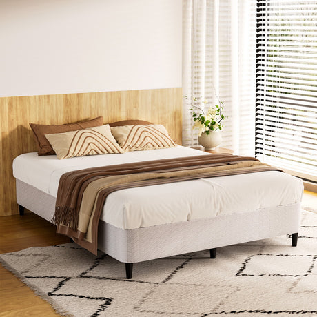 Artiss MASON double metal bed frame in grey knitted jacquard — full front view — Allure Home Collections
