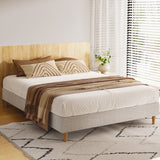 Artiss ZORA double bed frame in beige faux linen — full front view — Allure Home Collections