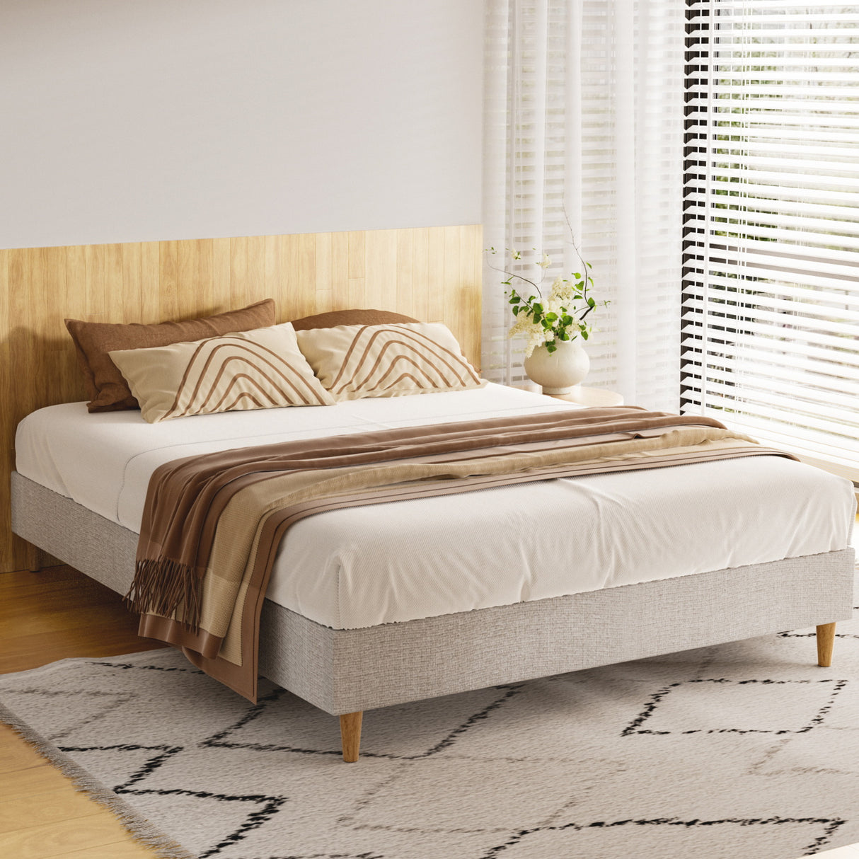 Turin Beige Double bed frame in a modern bedroom