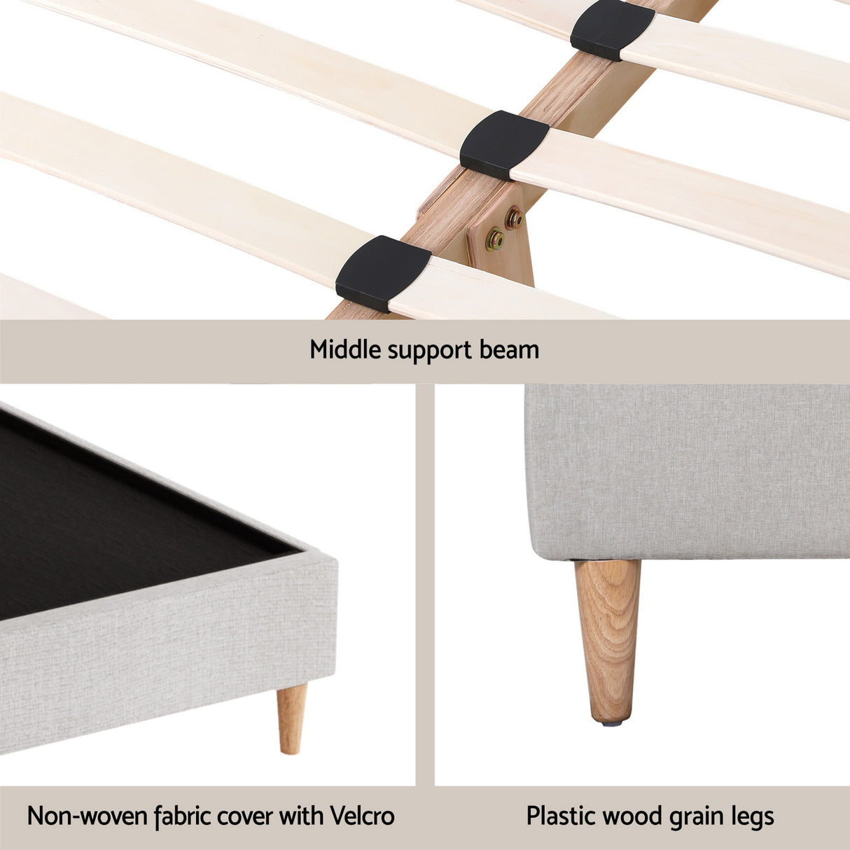 Turin Double Bed Base, Beige