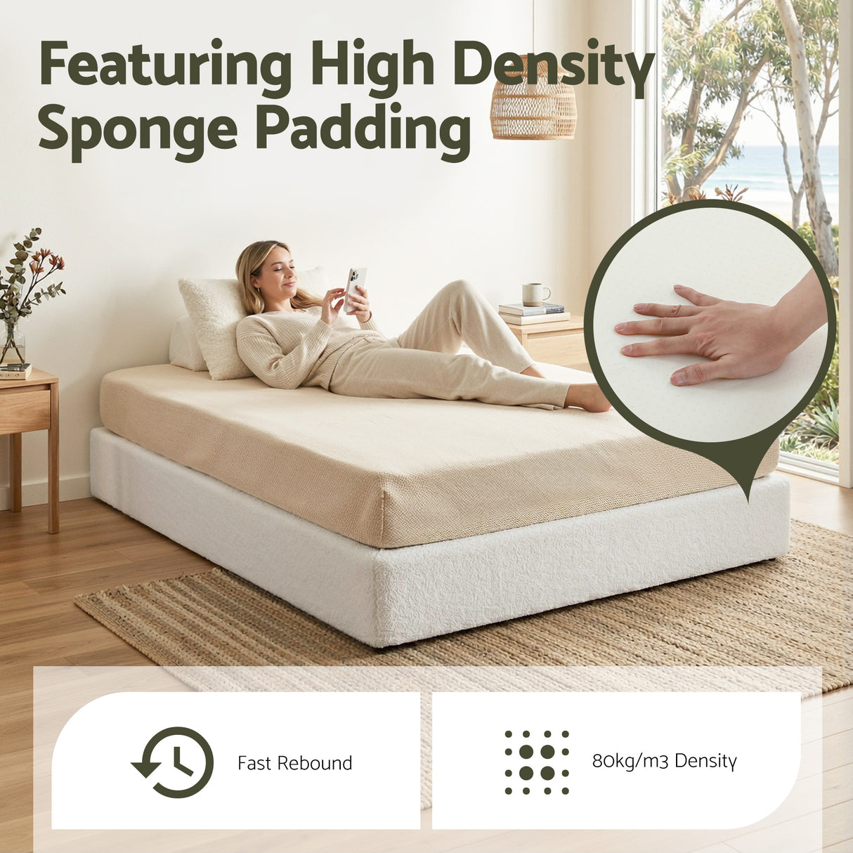 Como Compression Bed, Cream Boucle, view 7