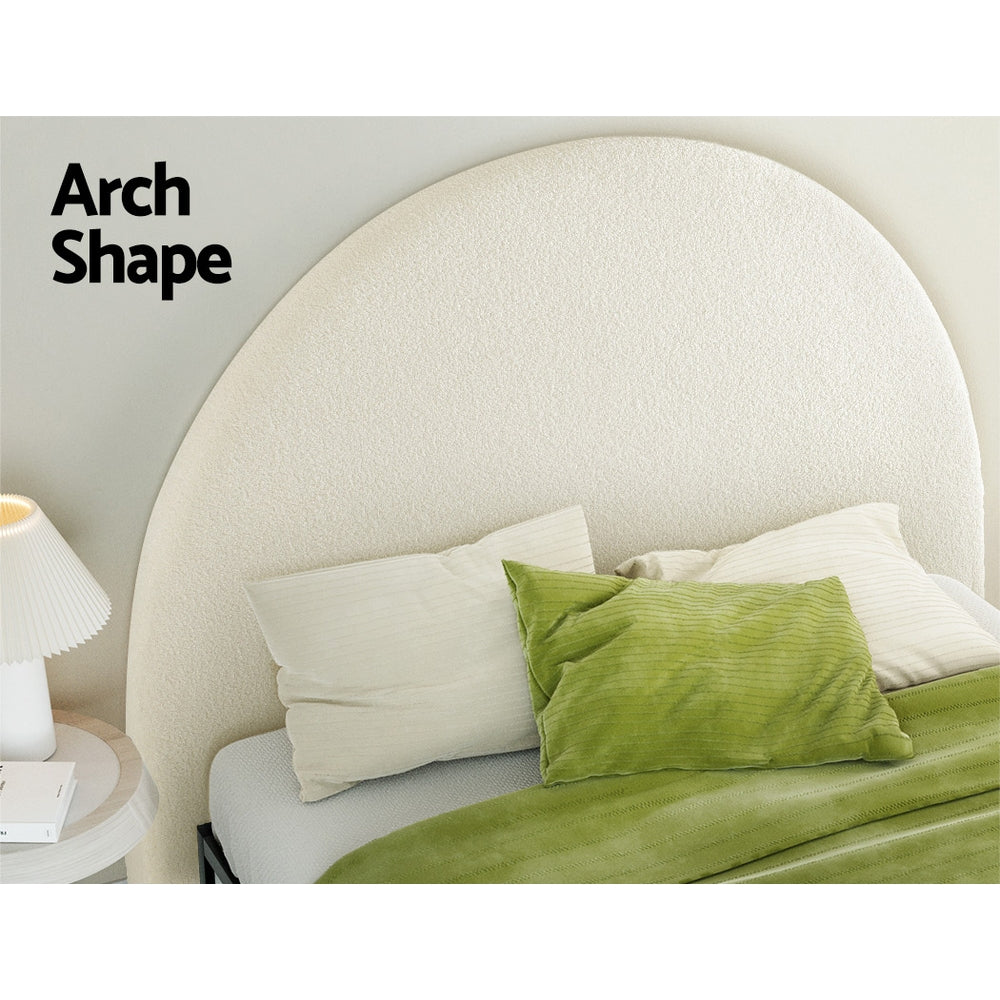 Artiss GREI white boucle arch headboard styled in bedroom — Allure Home Collections