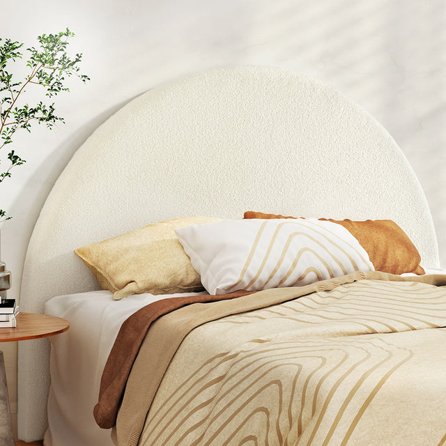 Artiss GREI white boucle arch headboard for queen bed — full front view — Allure Home Collections