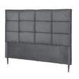 Thredbo charcoal linen grid tufted bed head styled in a calm modern bedroom