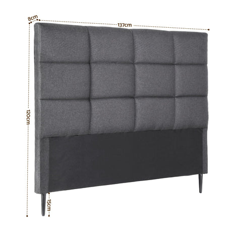 Thredbo charcoal linen grid tufted bed head styled in a calm modern bedroom