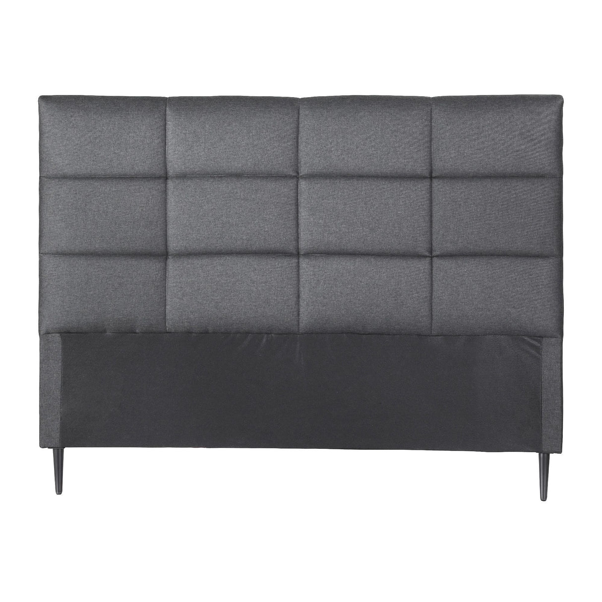 Thredbo charcoal linen grid tufted bed head styled in a calm modern bedroom