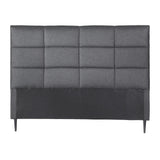 Thredbo charcoal linen grid tufted bed head styled in a calm modern bedroom