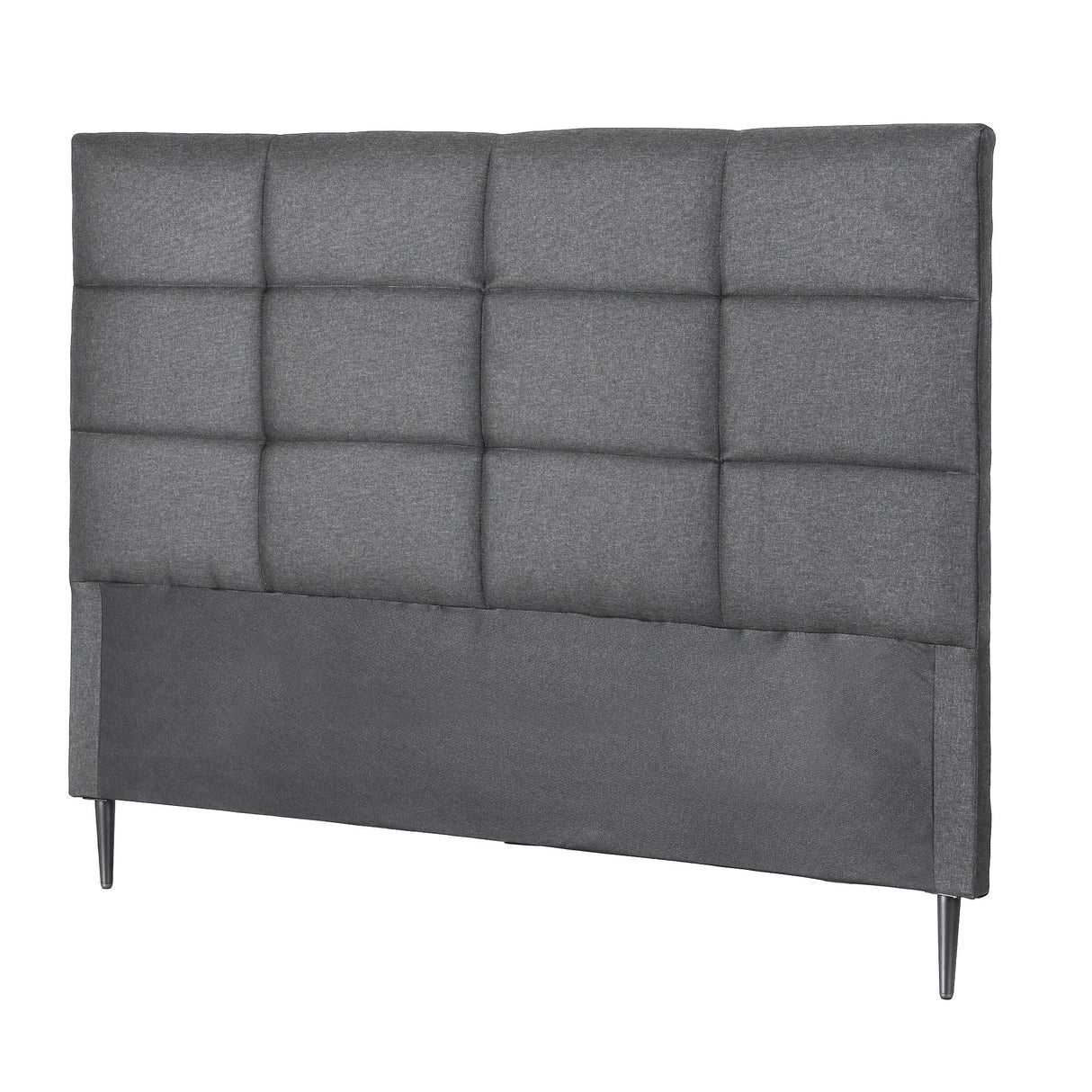 Thredbo charcoal linen grid tufted bed head styled in a calm modern bedroom