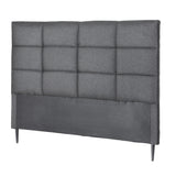 Thredbo charcoal linen grid tufted bed head styled in a calm modern bedroom