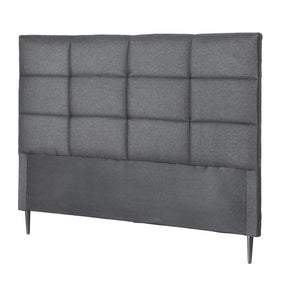 Thredbo charcoal linen grid tufted bed head styled in a calm modern bedroom