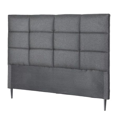 Thredbo charcoal linen grid tufted bed head styled in a calm modern bedroom