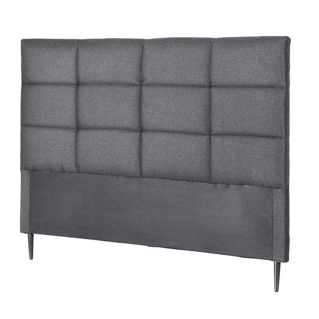 Thredbo charcoal linen grid tufted bed head styled in a calm modern bedroom