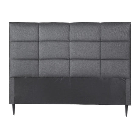 Thredbo charcoal linen grid tufted bed head styled in a calm modern bedroom