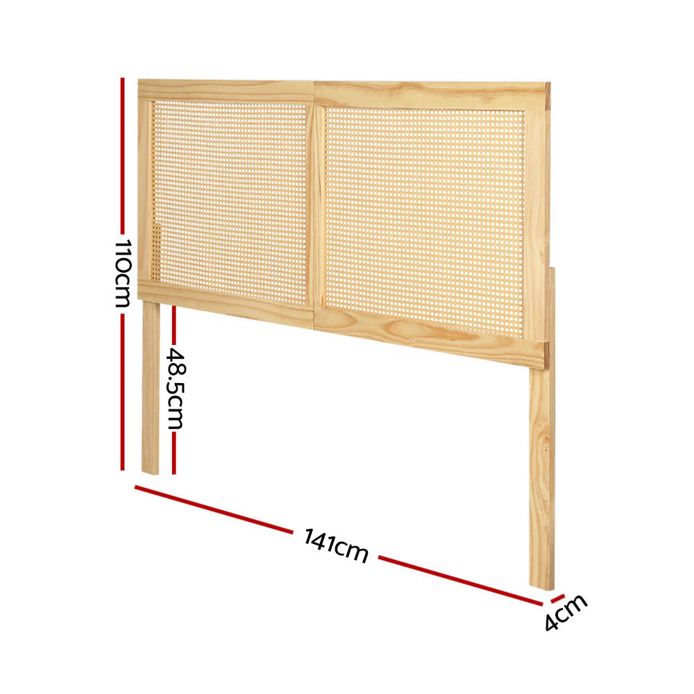 Artiss RIBO rattan headboard close-up showing natural rattan weave and pine frame — Allure Home Collections