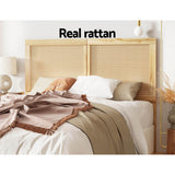 Artiss RIBO double rattan pine headboard styled in bedroom — Allure Home Collections