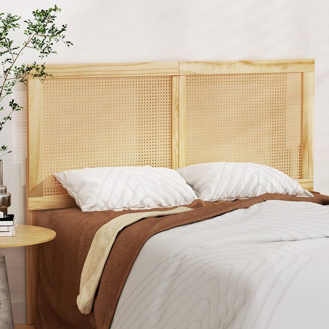 Artiss RIBO double rattan headboard in pine — full front view — Allure Home Collections