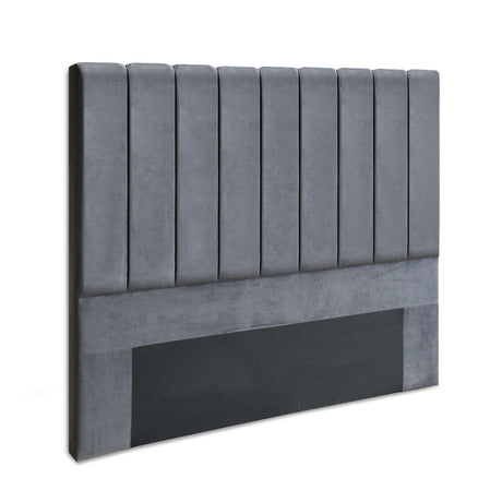 Artiss VELA Double Bed Head in Grey Velvet — Art Deco Vertical Lines — Allure Home Collections