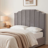 Jindabyne grey velvet wingback bed head in an elegant modern bedroom