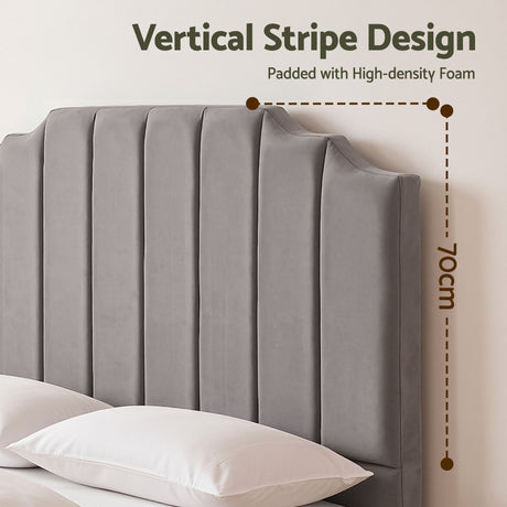 Jindabyne grey velvet wingback bed head in an elegant modern bedroom