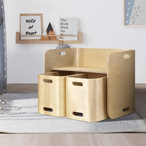 Phuket birch plywood kids table and two chairs set in a playroom