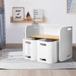 3 Piece Kids Table and Chairs Set Multifunctional Storage White and Natural
