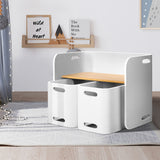 3 Piece Kids Table and Chairs Set Multifunctional Storage White and Natural
