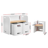 3 Piece Kids Table and Chairs Set Multifunctional Storage White and Natural